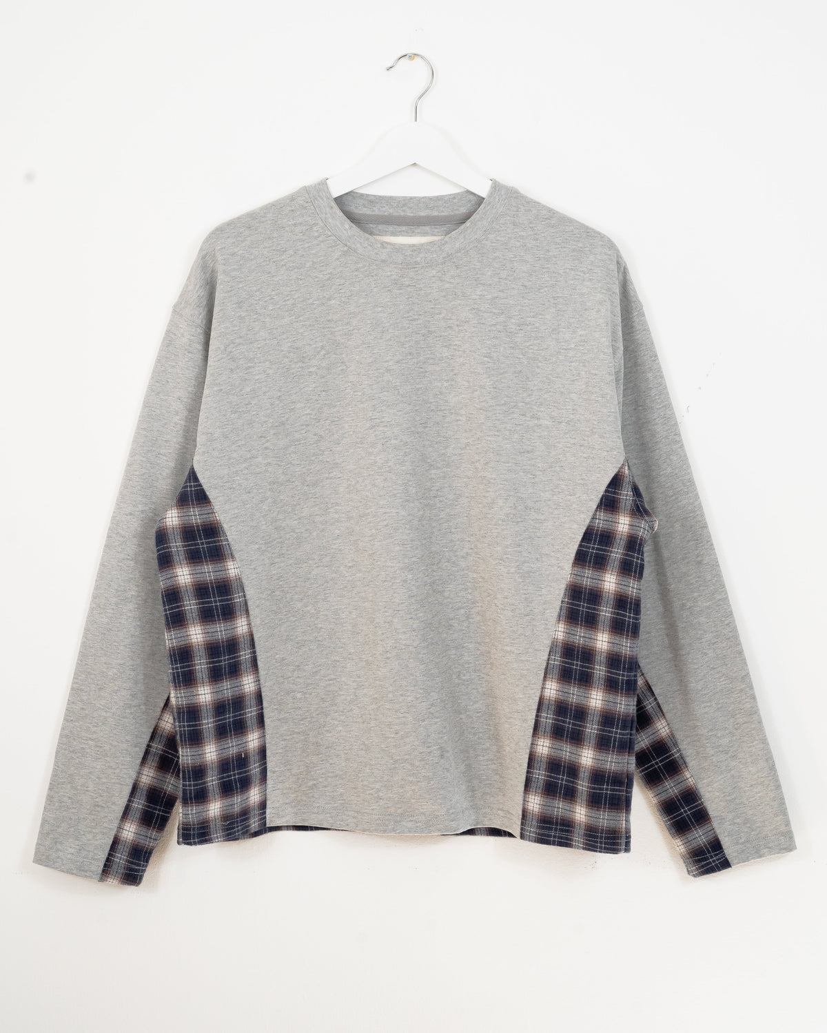 PANELLED PLAID LONG-SLEEVE - GREY