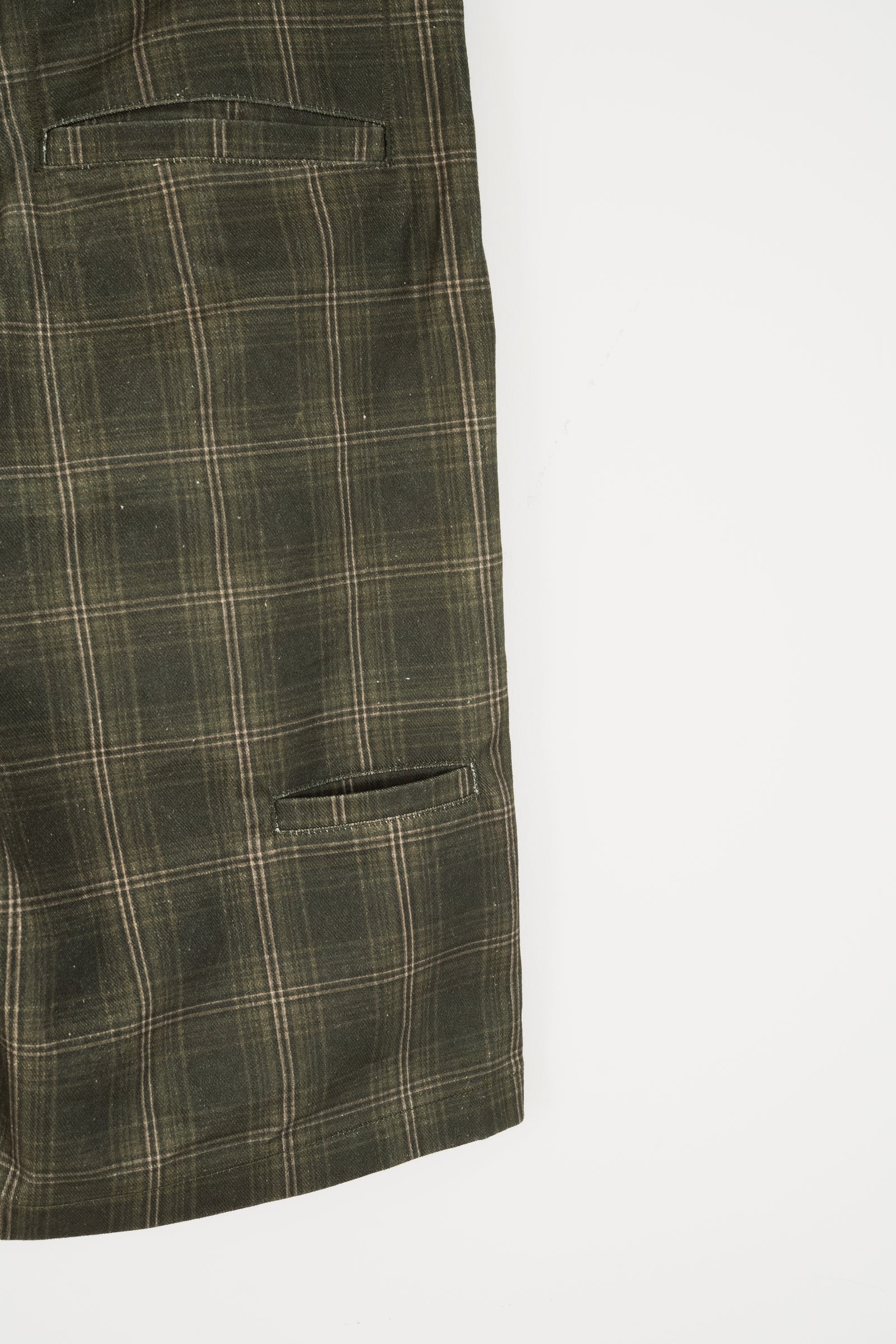 PLEATED PLAID DENIM SHORTS - GREEN
