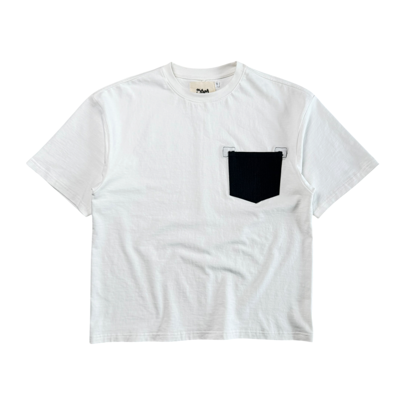HERRINGBONE DENIM POCKET T-SHIRT - WHITE