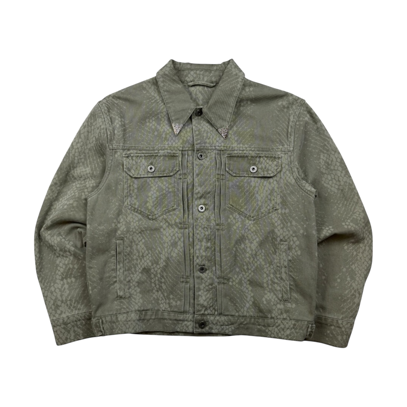 GREEN PLEATED SNAKESKIN DENIM JACKET