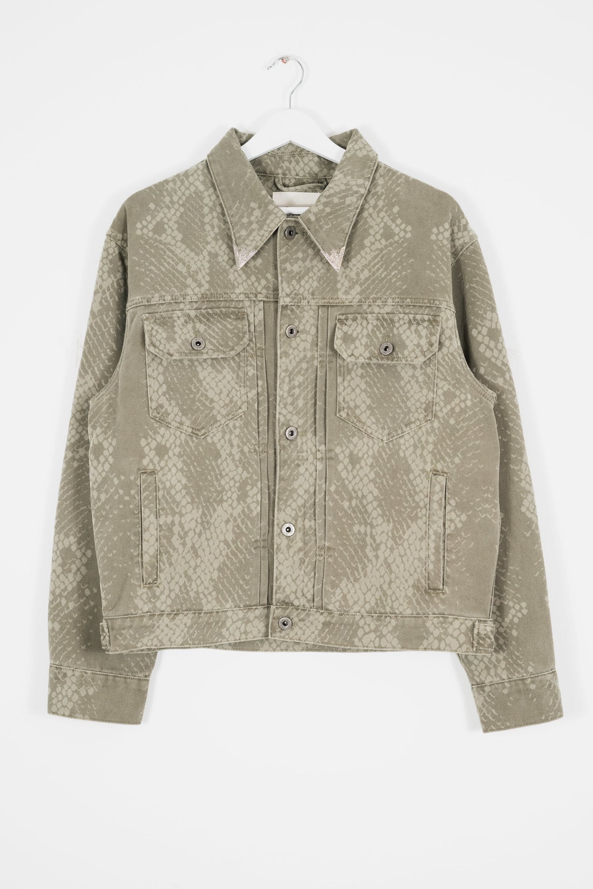 GREEN PLEATED SNAKESKIN DENIM JACKET