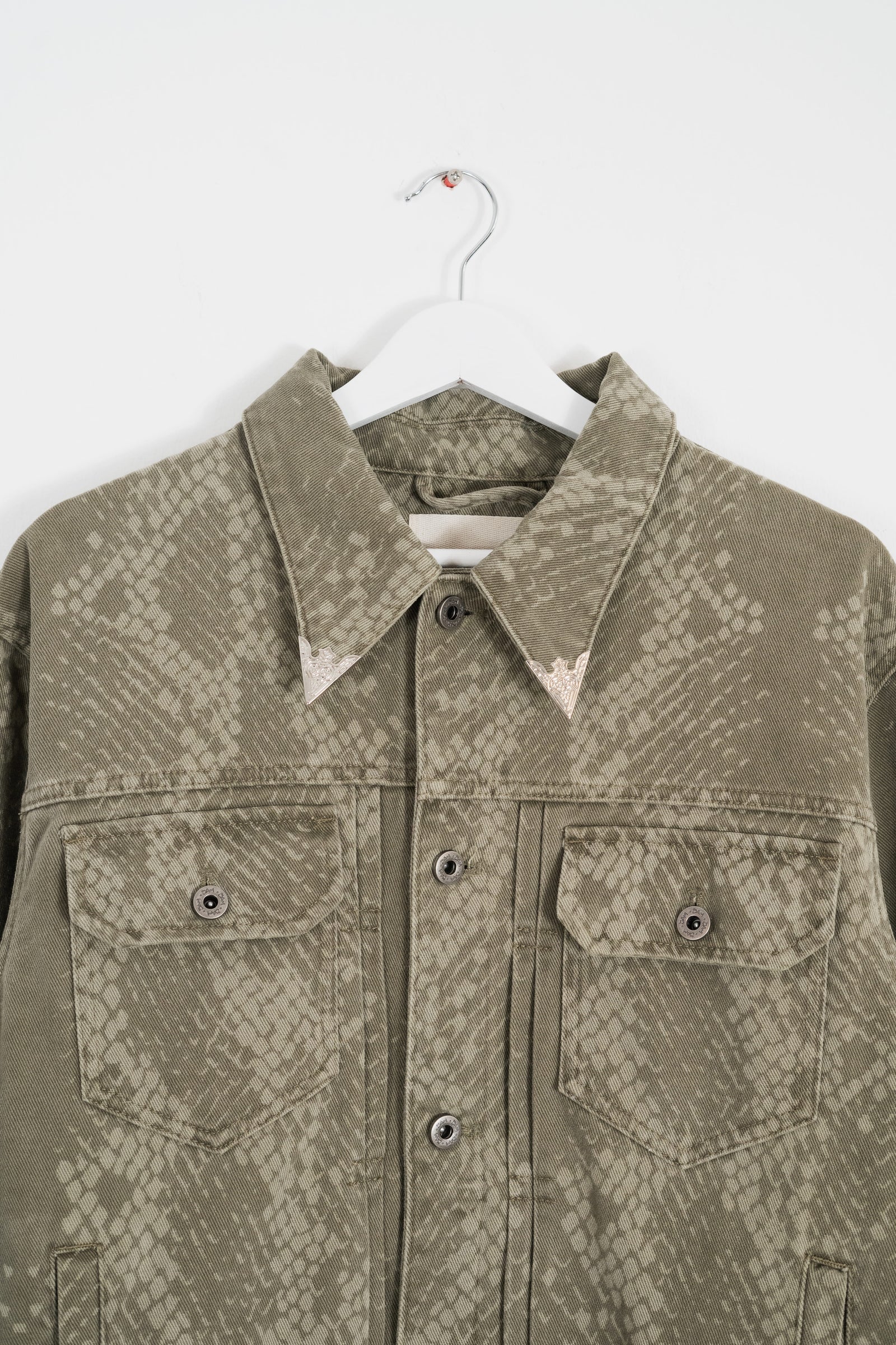 GREEN PLEATED SNAKESKIN DENIM JACKET