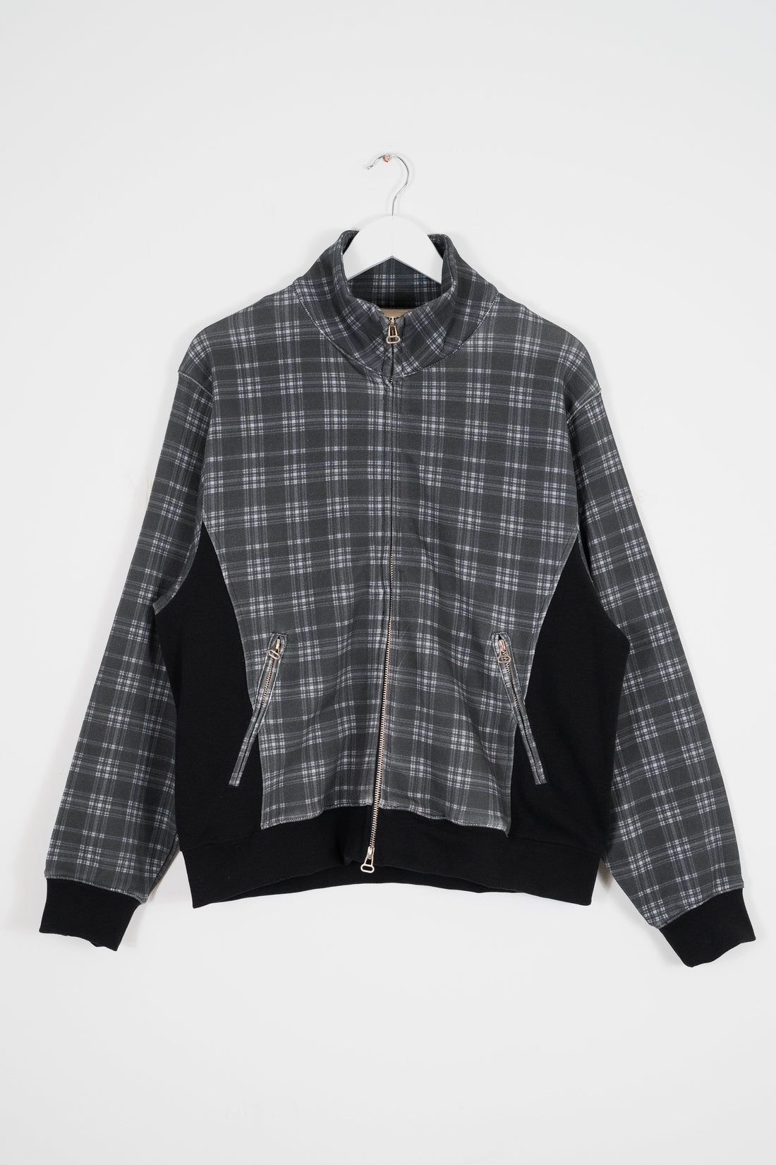 SHADOW PLAID PANELLED ZIP UP