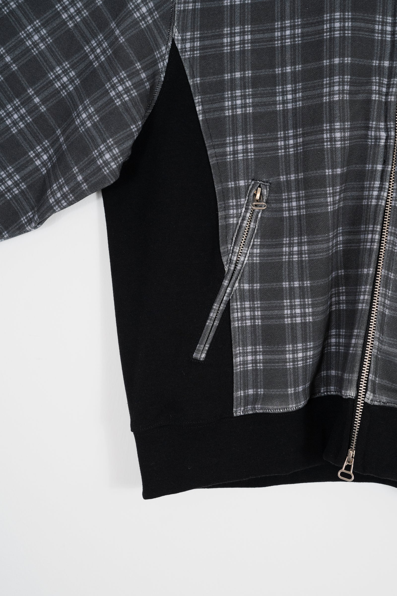 SHADOW PLAID PANELLED ZIP UP