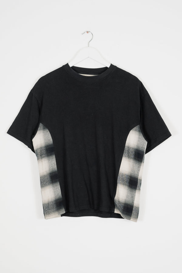 SHADOW PLAID PANELLED T-SHIRT - BLACK