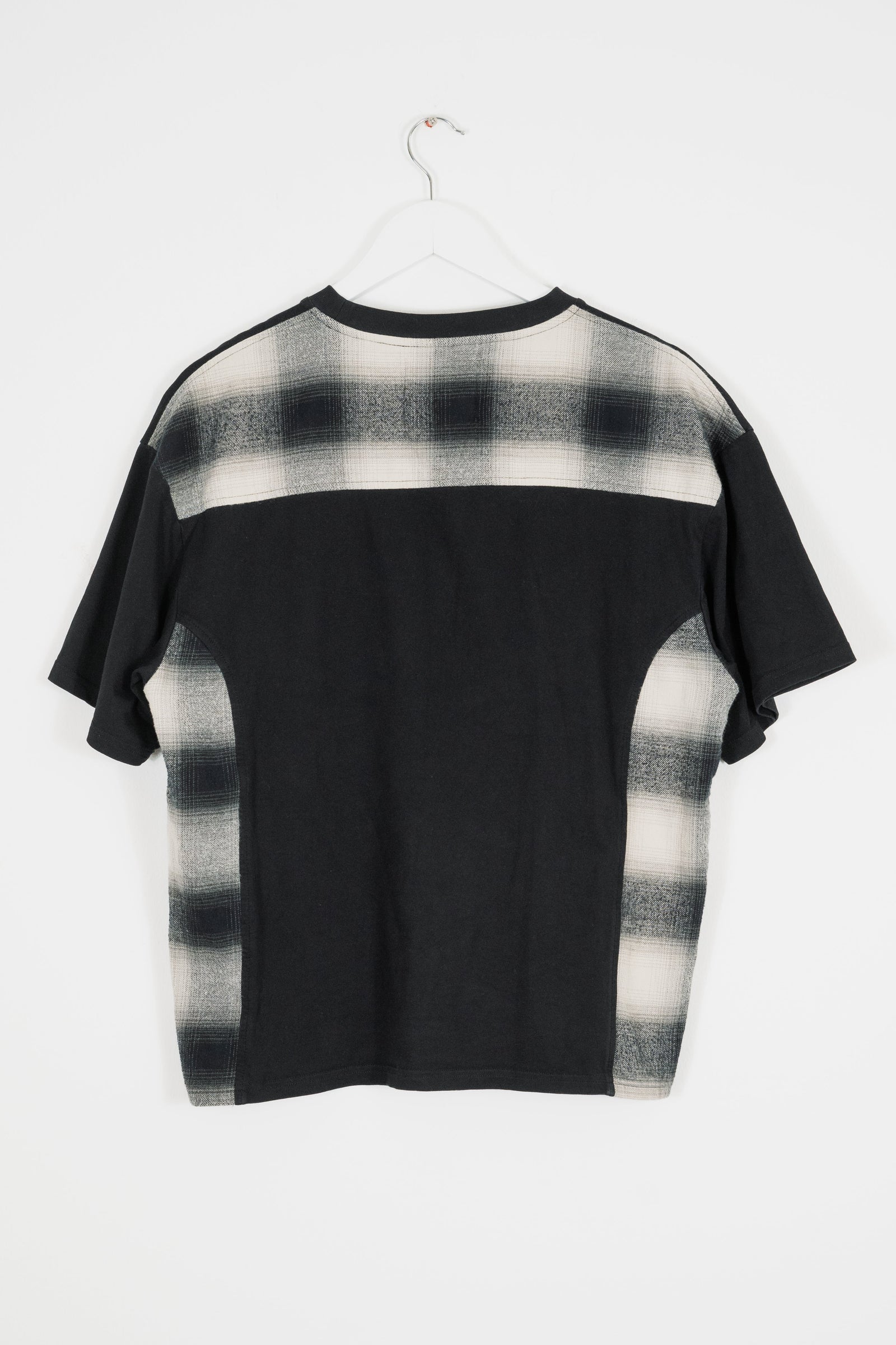 SHADOW PLAID PANELLED T-SHIRT - BLACK
