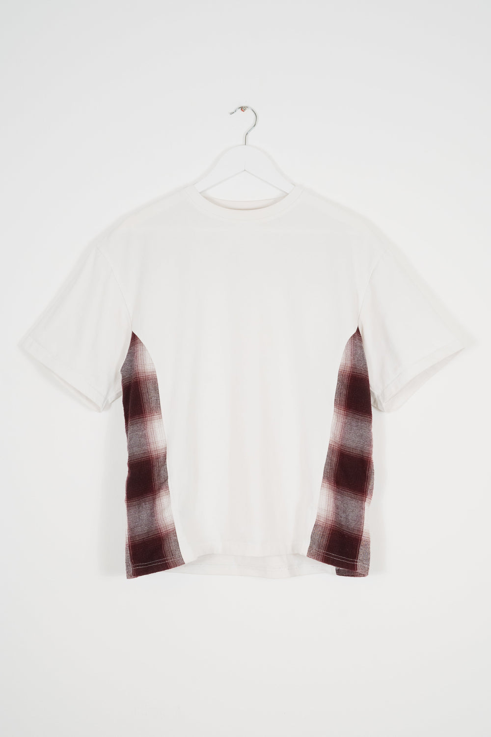 SHADOW PLAID PANELLED T-SHIRT - WHITE