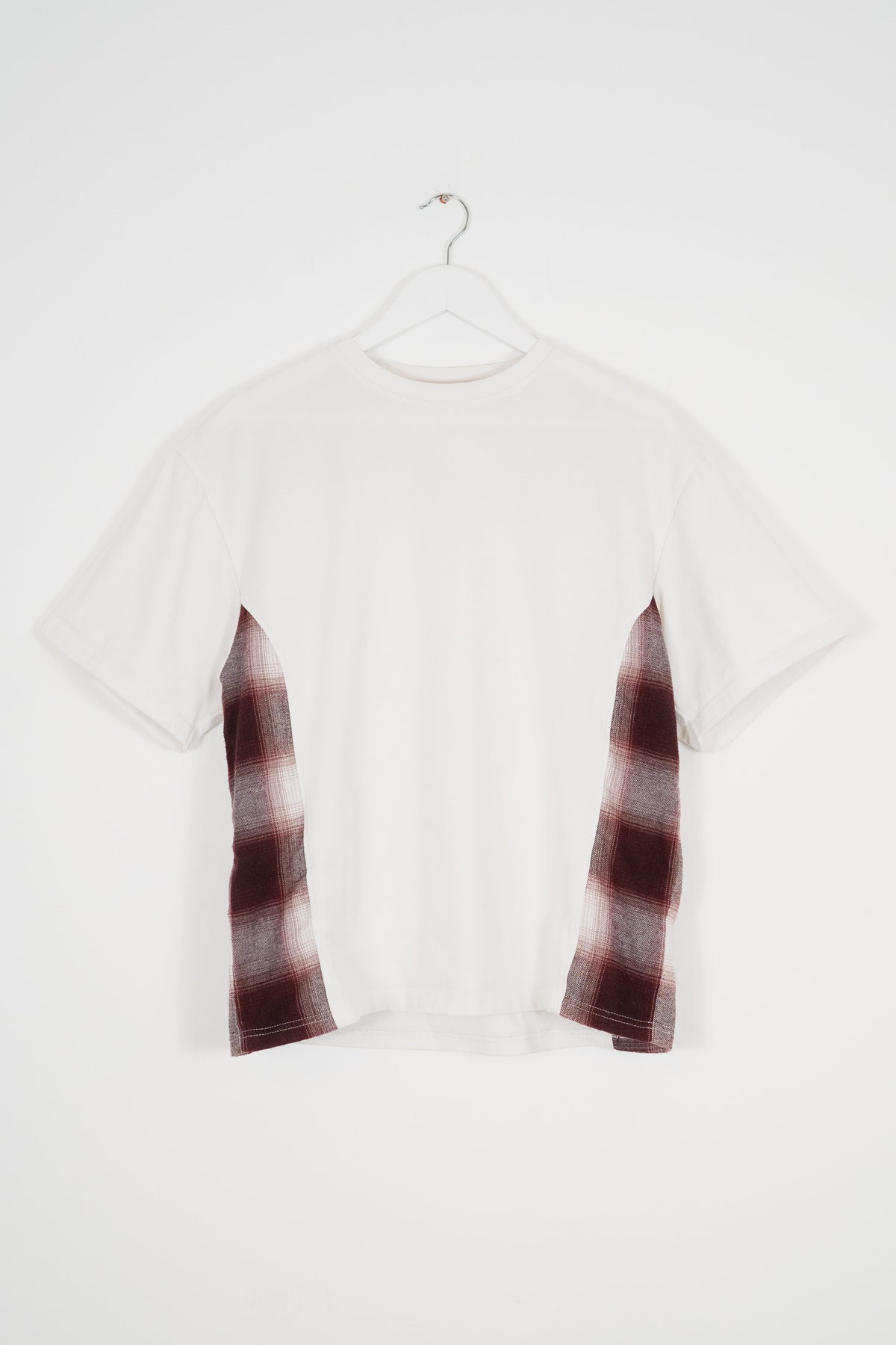 SHADOW PLAID PANELLED T-SHIRT - WHITE