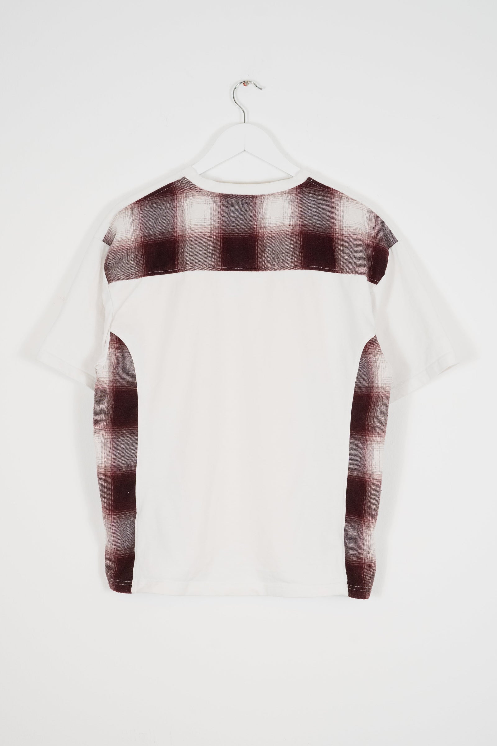 SHADOW PLAID PANELLED T-SHIRT - WHITE