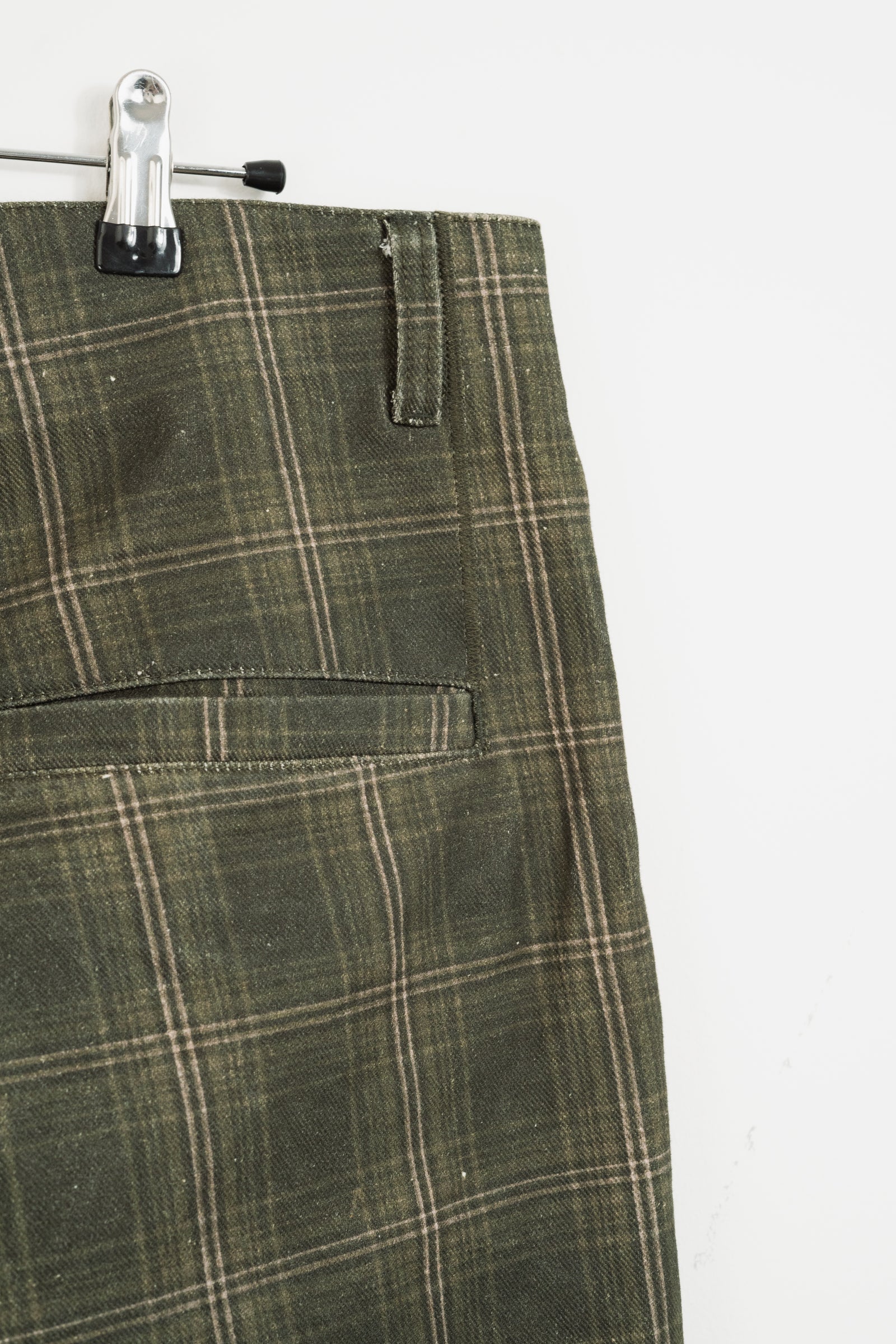 PLEATED PLAID DENIM SHORTS - GREEN