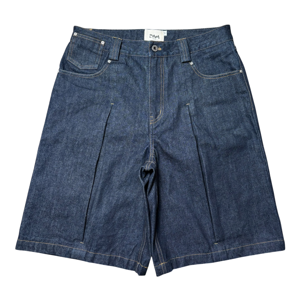 SELVEDGE BOX PLEATED DENIM SHORTS INDIGO