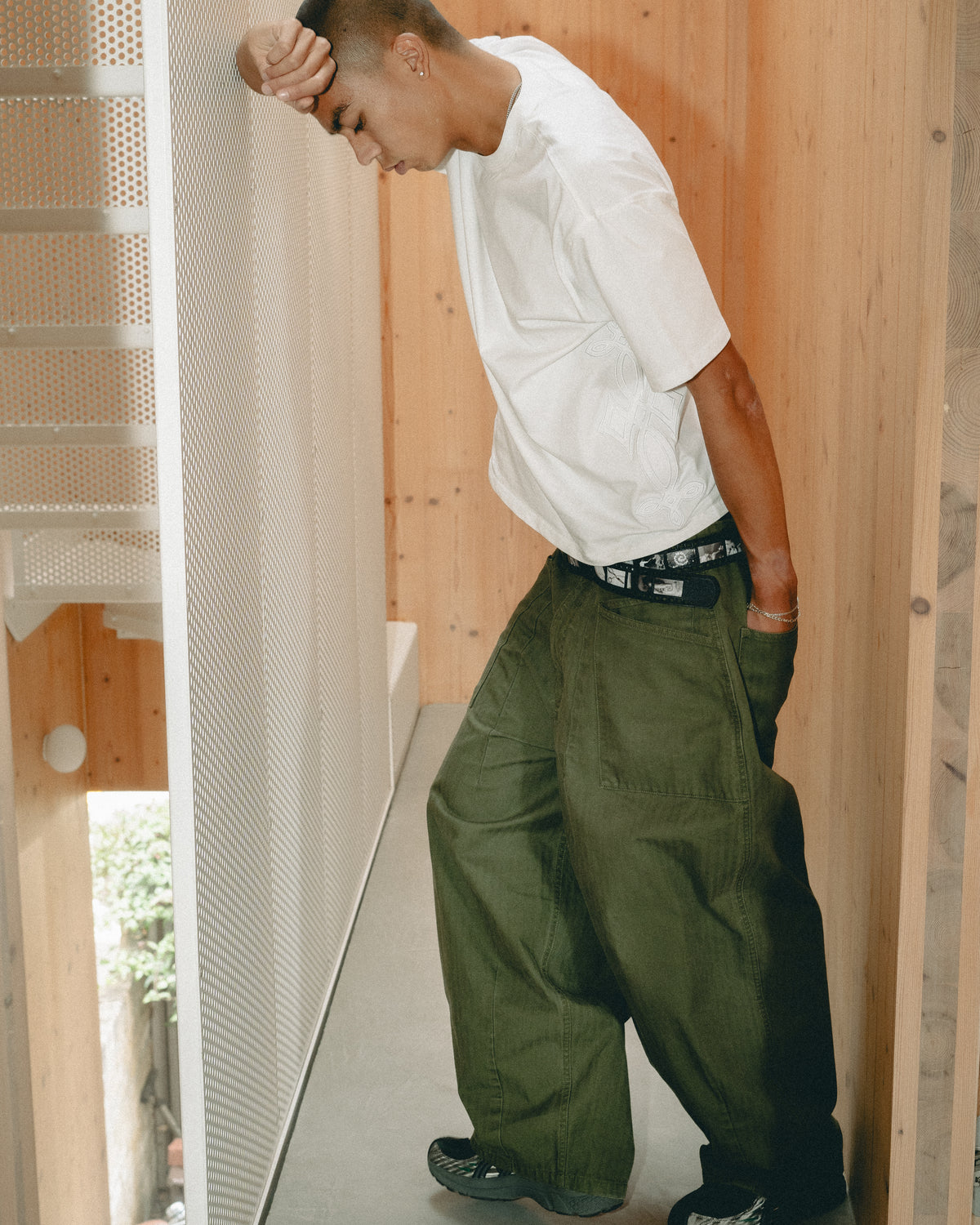 MOSS HERRINGBONE BALLOON TROUSERS