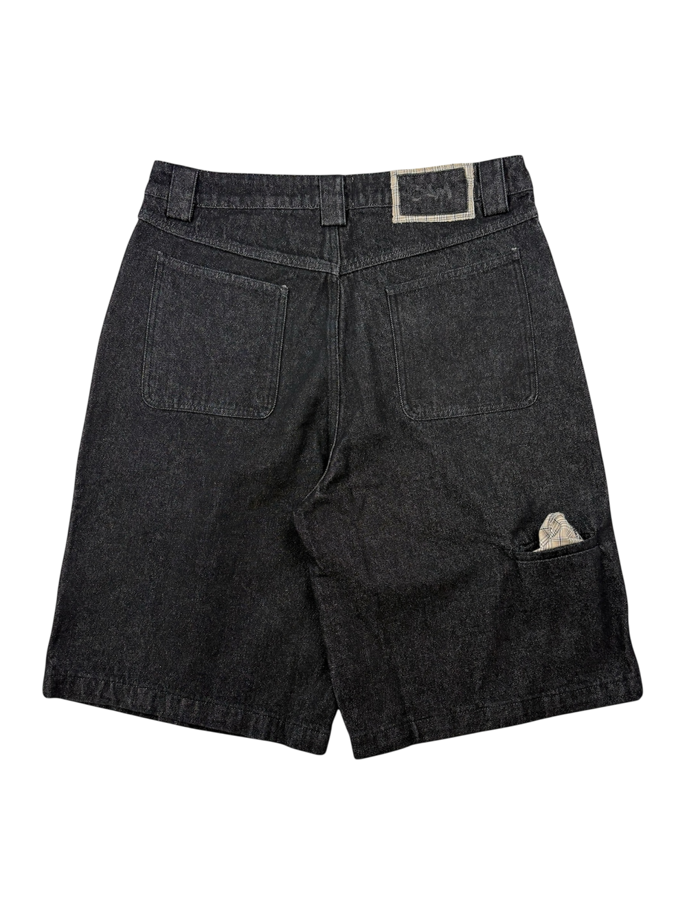 BOX PLEATED DENIM SHORTS RAW BLACK