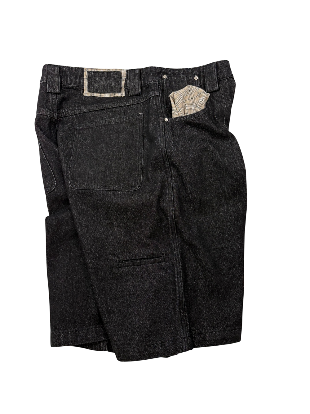 BOX PLEATED DENIM SHORTS RAW BLACK