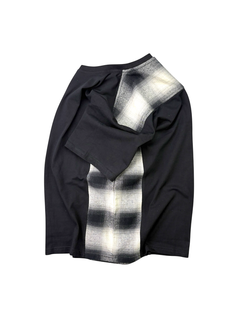 SHADOW PLAID PANELLED T-SHIRT - BLACK