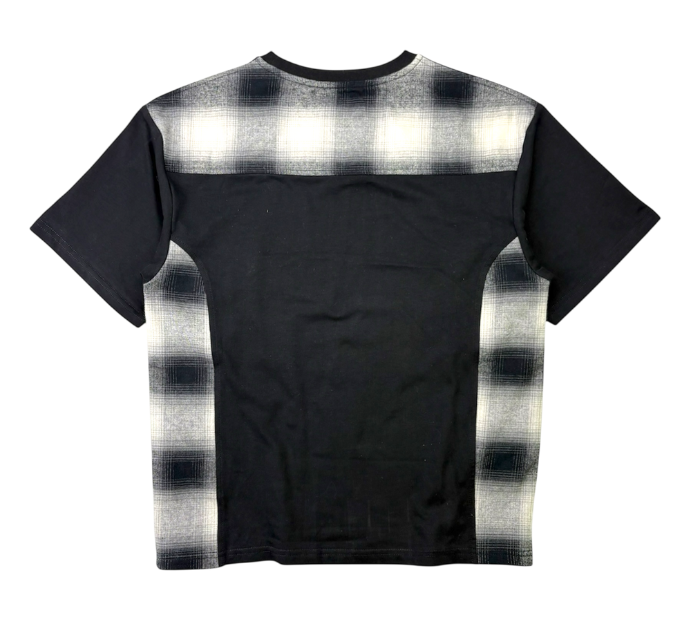 SHADOW PLAID PANELLED T-SHIRT - BLACK