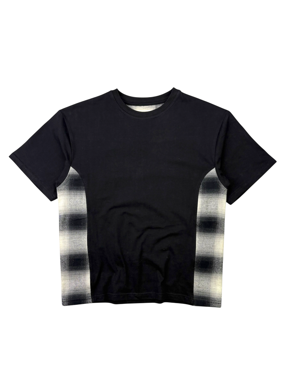 SHADOW PLAID PANELLED T-SHIRT - BLACK