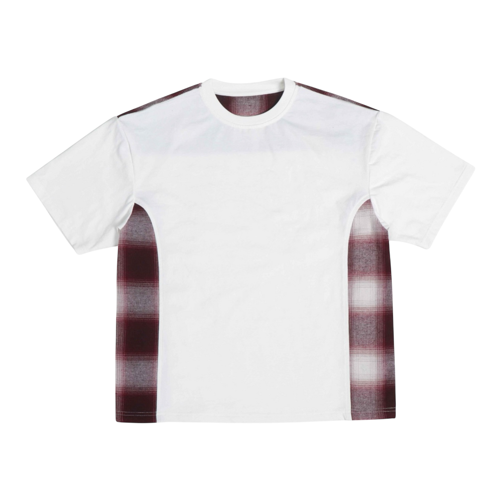 SHADOW PLAID PANELLED T-SHIRT - WHITE
